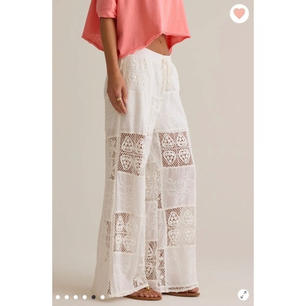 Altar'd State White Crochet Patchwork Wide Leg Pants Size XS Boho